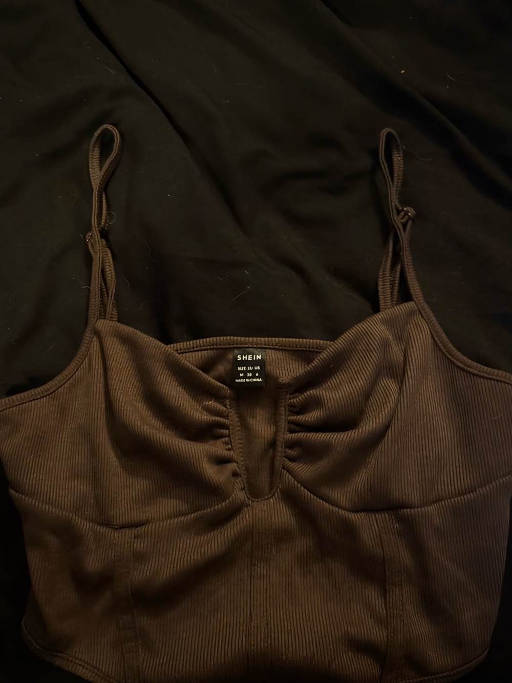 SHEIN Chocolate Brown Ribbed Spaghetti Strap Crop Cami